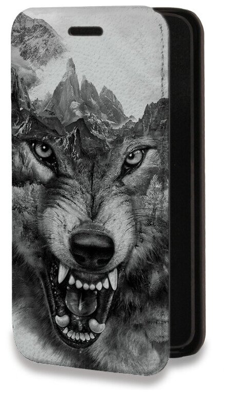 Дизайнерский горизонтальный чехол-книжка для Хуавей П Смарт 2021 / Huawei P Smart (2021) Волк