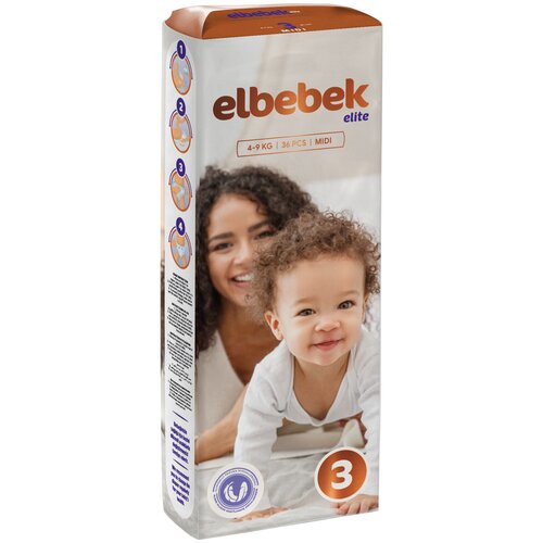 Подгузники детские ELBEBEK MIDI (4-9 кг) 36 шт.