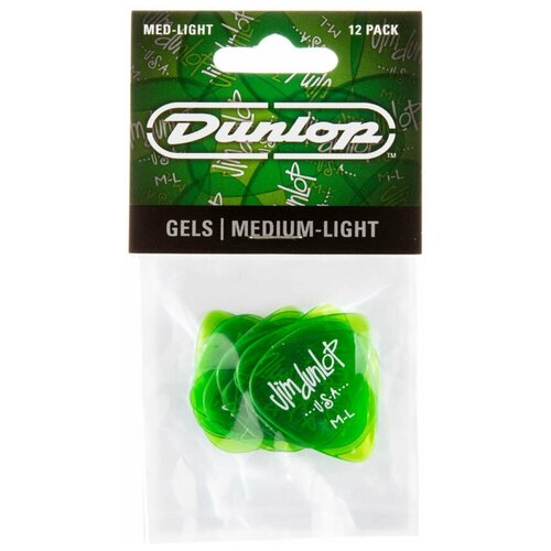 Медиаторы, medium light, 12 шт. Dunlop Gels M-L Green 486PML 12Pack