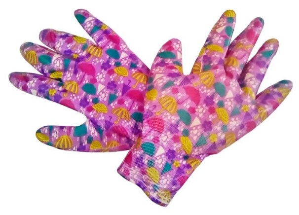Плотные надежные перчатки GF-PN-02М (размер М) для садового применения принт с зонтиками отлично впишется в осеннее или весенне настроение.