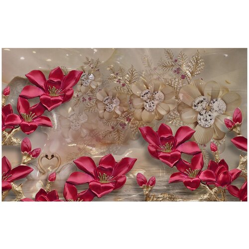 Фотообои Уютная стена 3D Бордовые лилии 430х270 см Виниловые Бесшовные (единым полотном)