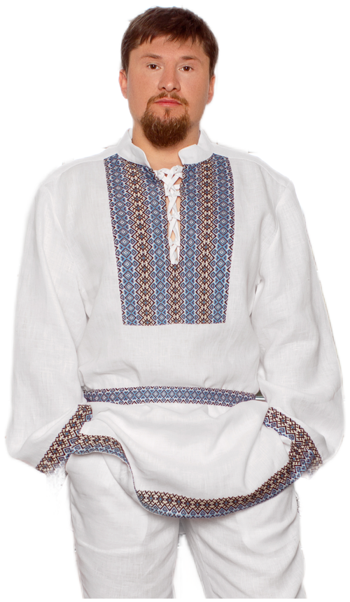 Русская рубаха мужская славянская народная рубашка длинная белая лён вышиванка, 50 размер