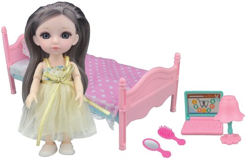 Кукла Funky Toys Малышка Лили и спальня, 16 см, FT72012 бежевый/розовый