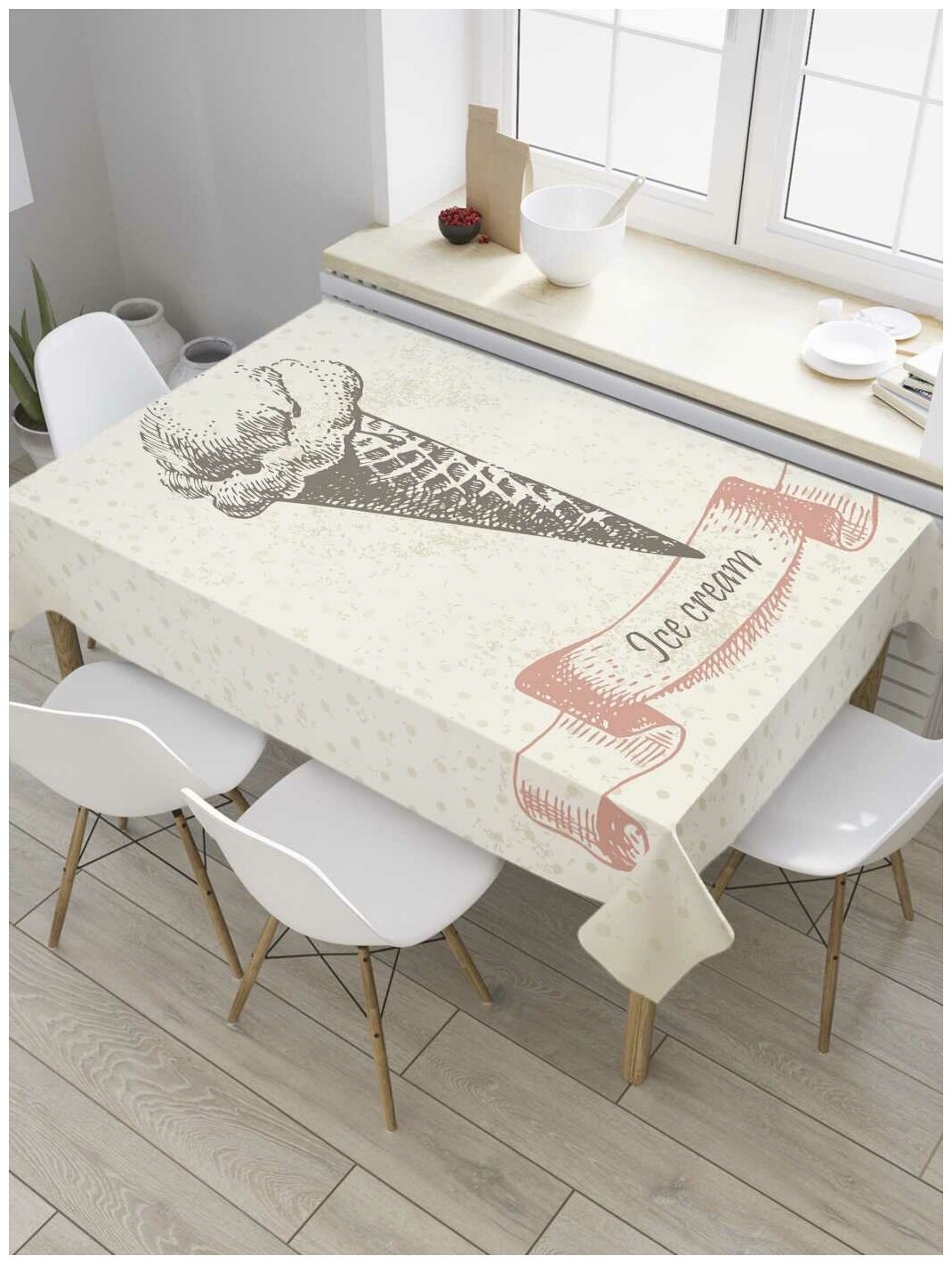 Скатерть прямоугольная JoyArty на кухонный стол "Рекламное мороженое" из оксфорда, 120x145 см