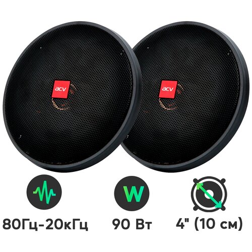Динамики автомобильные коаксиальные двухполосные 2шт 90 Вт 4 дюйма 10 см - ACV PB-422G 216000₽