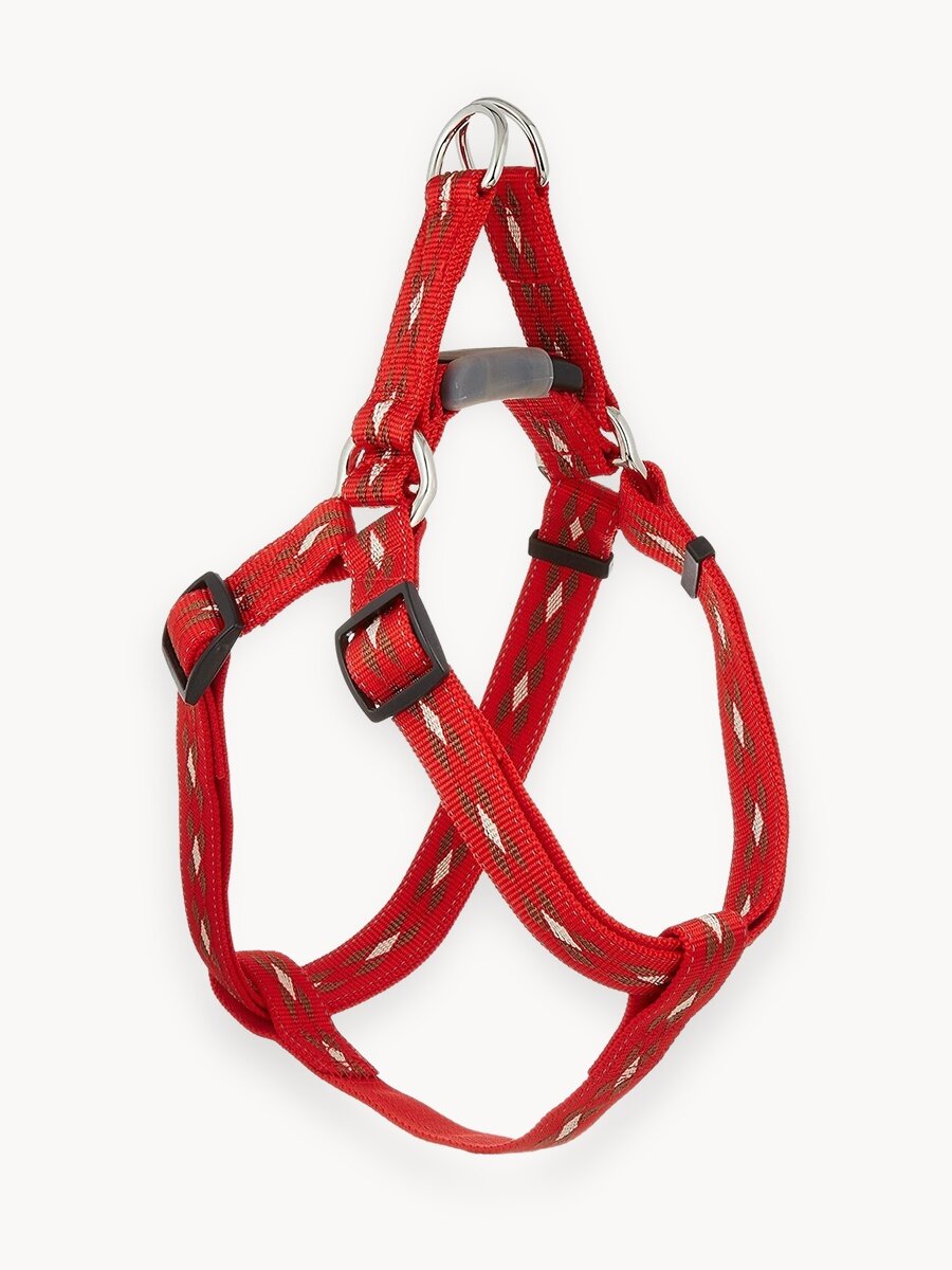 Шлейка для собак Japan Premium Pet светоотражающая, из прочного нейлона с функцией распределения нагрузки при рывке собаки, красный, размер M.