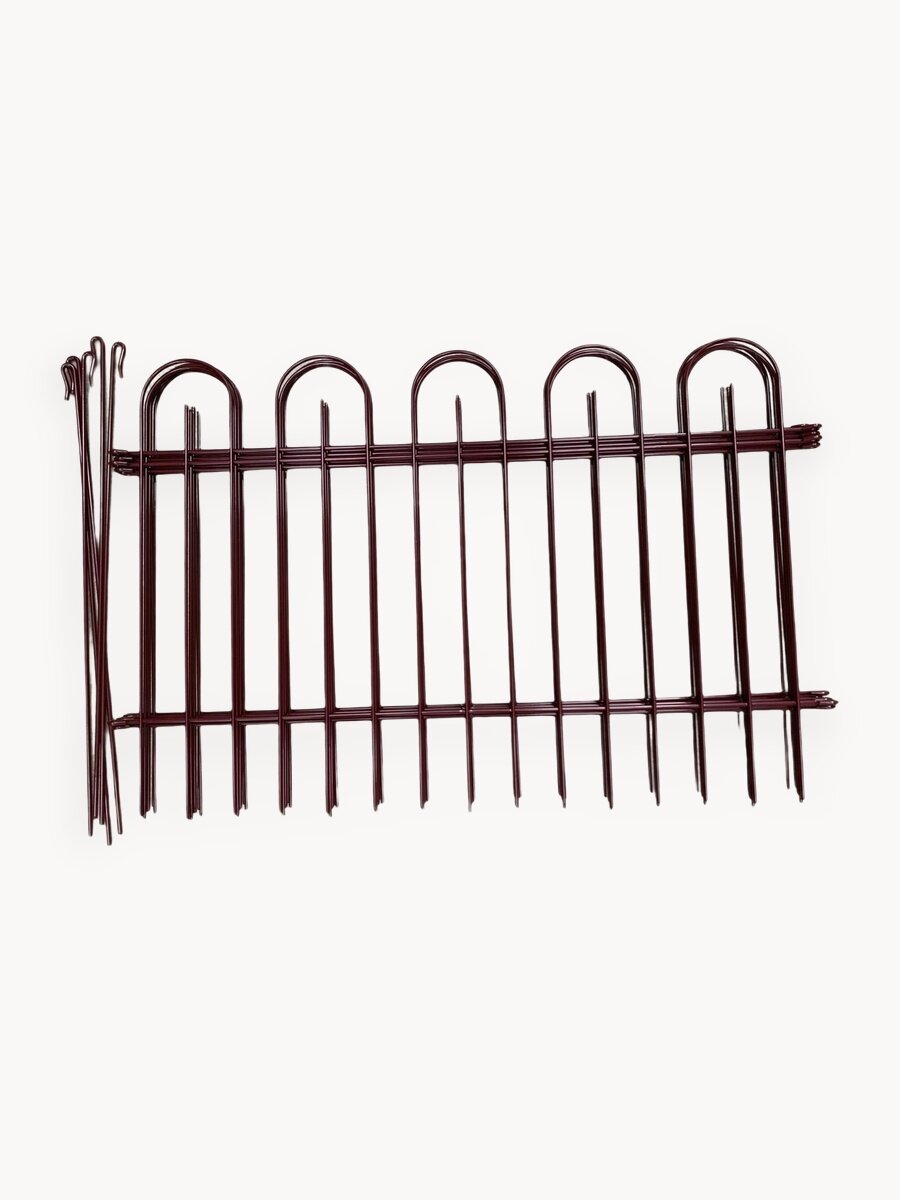 Ограждение декоративное, 63х40х4см 5 секций / садовый заборчик/ декоративный заборчик коричнево-красный цвет