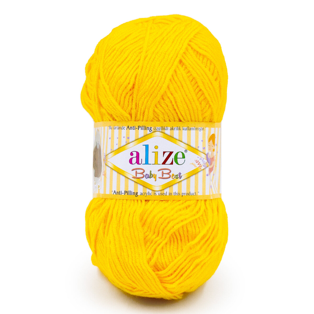 Пряжа для вязания ALIZE 'Baby Best', 100г, 240м (10% бамбук, 90% акрил) с эффектом Антипиллинг (216 темно желтый), 5 мотков