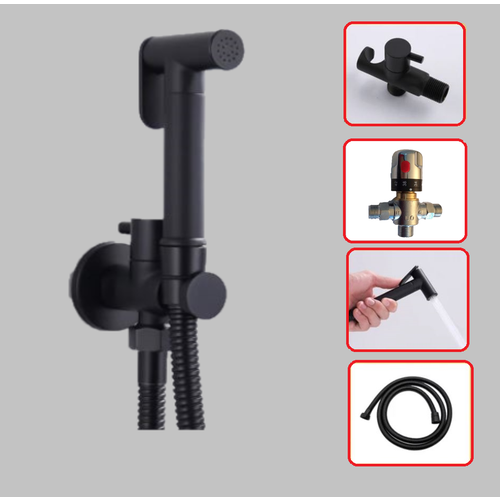 Гигиенический душ скрытого монтажа с термостатом Santarinio SB-120534 черный матовый