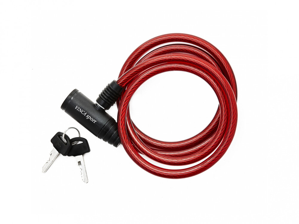 Замок велосипедный VS 102.102 red, 8х1200 мм, красный тросик Vinca Sport