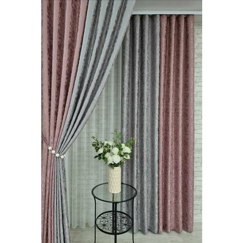 Шторы Канвас мрамор; пудра; св. серый