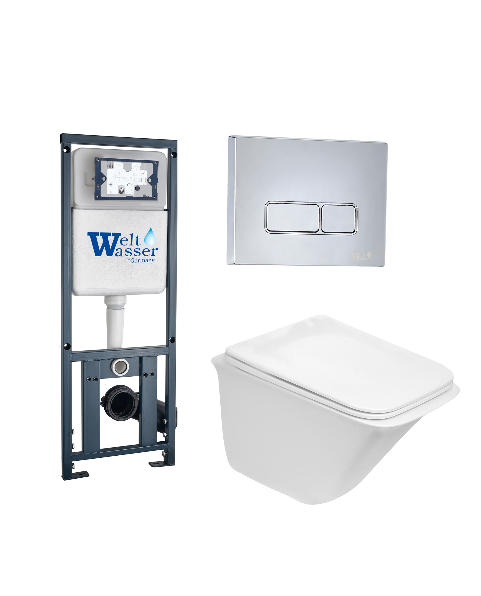 Комплект 3 в 1: Weltwasser Унитаз подвесной ROTBACH 004 GL-WT+Инсталляция MARBERG 410+Кнопка хром MARBERG 410 SE CR