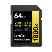 Карта памяти Lexar Professional 1800x Gold SDXC 64GB UHS-II U3 V60, R/W 280/210 МБ/с