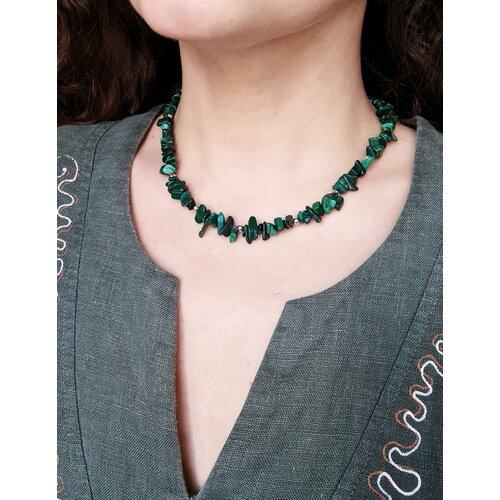 Чокер Emerald, малахит, длина 47 см, серебряный, зеленый