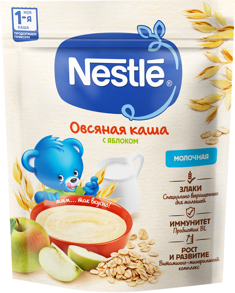 Каша овсяная NESTLE молочная, с яблоком, с 5 месяцев, 200г