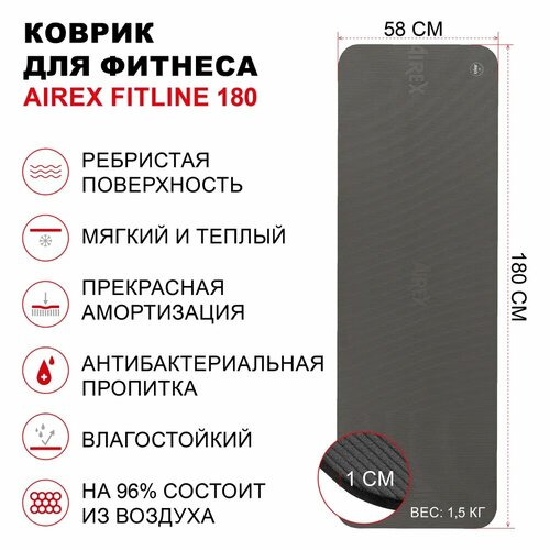 Коврик Airex Fitline 180, 180х58х1 см киви надпись 2.5 кг 1 см