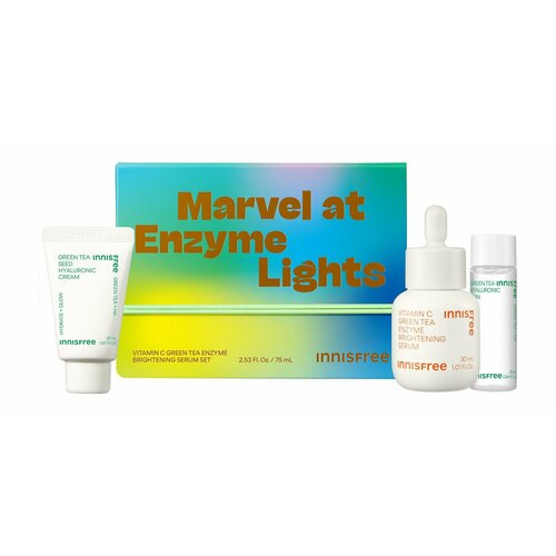 Набор для выравнивания тона кожи / Innisfree Marvel at Enzyme Lights увлажняющая сыворотка роллер для кожи вокруг глаз и лица innisfree green tea seed hyaluronic eye