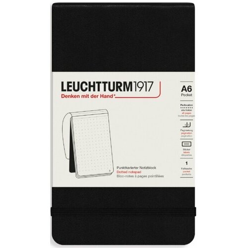 Leuchtturm 364411 Блокнот leuchtturm portrait pocket, a6, 80 г/м2, 184 стр, в точку, твердая обложка, черный