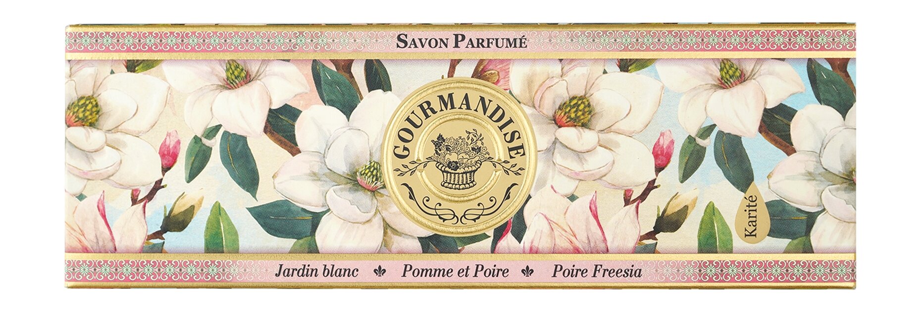 GOURMANDISE Набор натурального парфюмированного мыла (Белый сад + Яблоко и Груша + Груша Фрезия), 3х100 г
