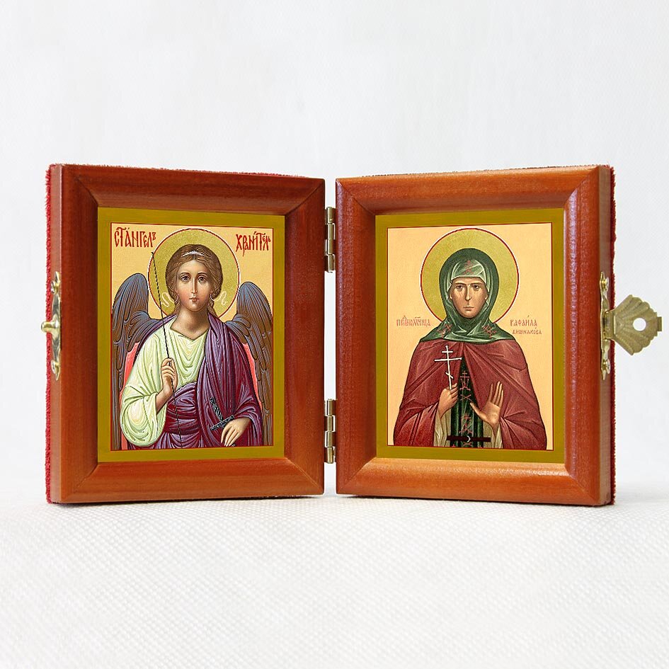 Складень именной "Преподобномученица Рафаила (Вишнякова) - Ангел Хранитель", из двух икон 8*9,5 см