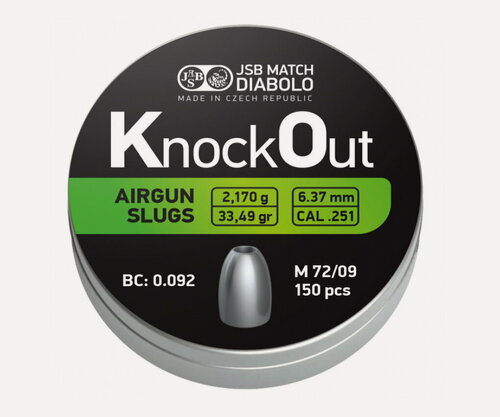 Изображение товара Пули полнотелые JSB KnockOut Slugs 6,35 мм, 2,170 г (150 штук)