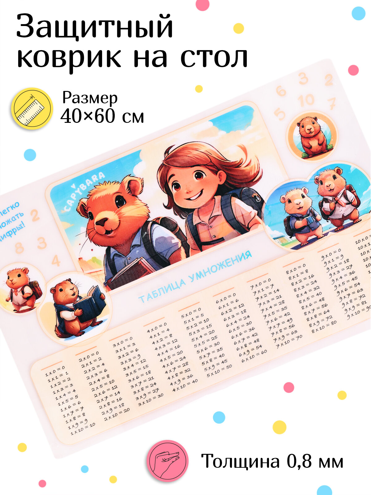 Коврик защитный на стол "Капибара Шпаргалка " 40*60см