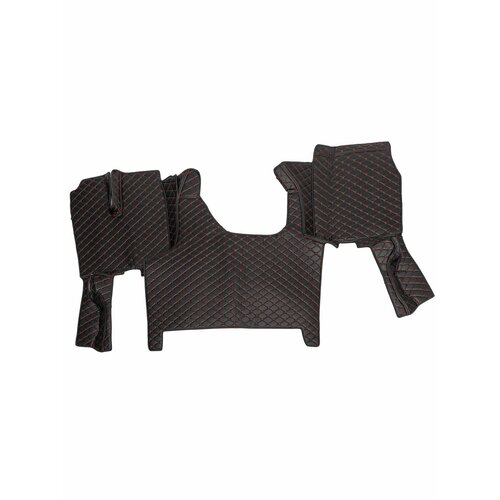 Ковры 3D стеганые для грузовых автомобилей SITRAK C7H MAX, черный цвет с красной строчкой. Экокожа. Ситрак