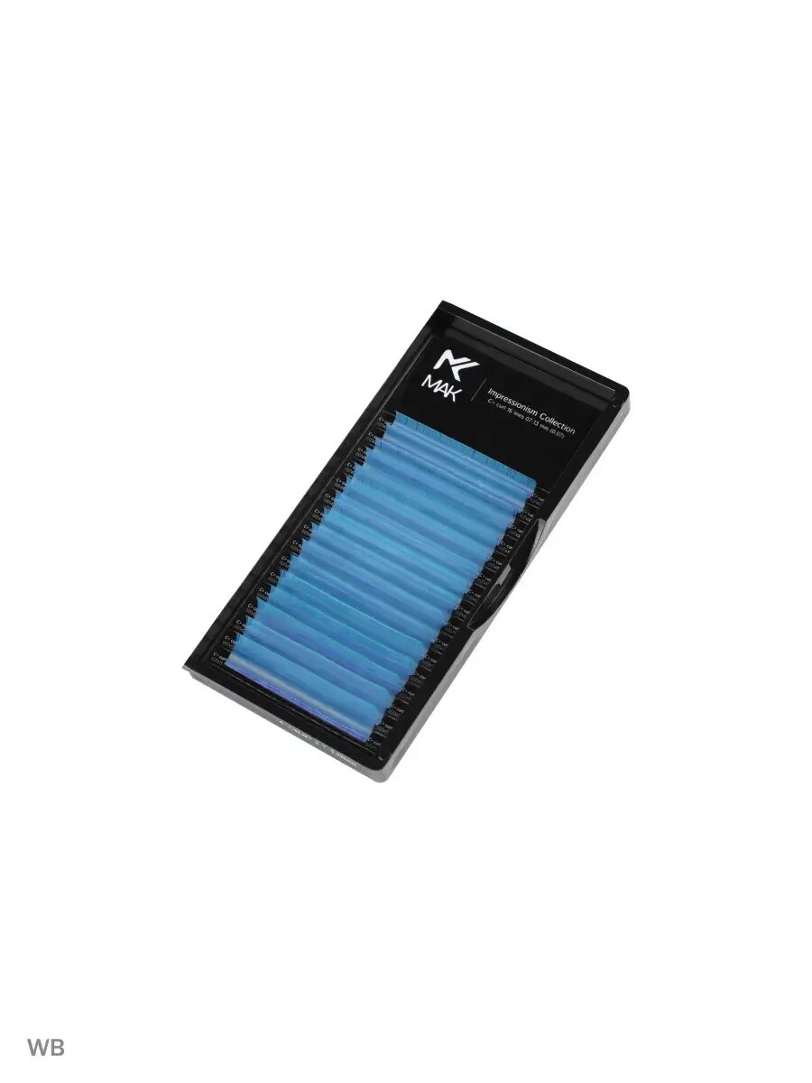 Цветные ресницы MAK Blue Sea, ленточные, PBT волокно, изгиб C+, 7-13 мм