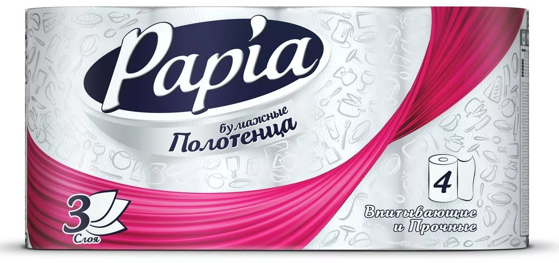 Бумажные Полотенца Бумажные полотенца Papia Spesial Edition, белые, 3 слоя, 4 рулона