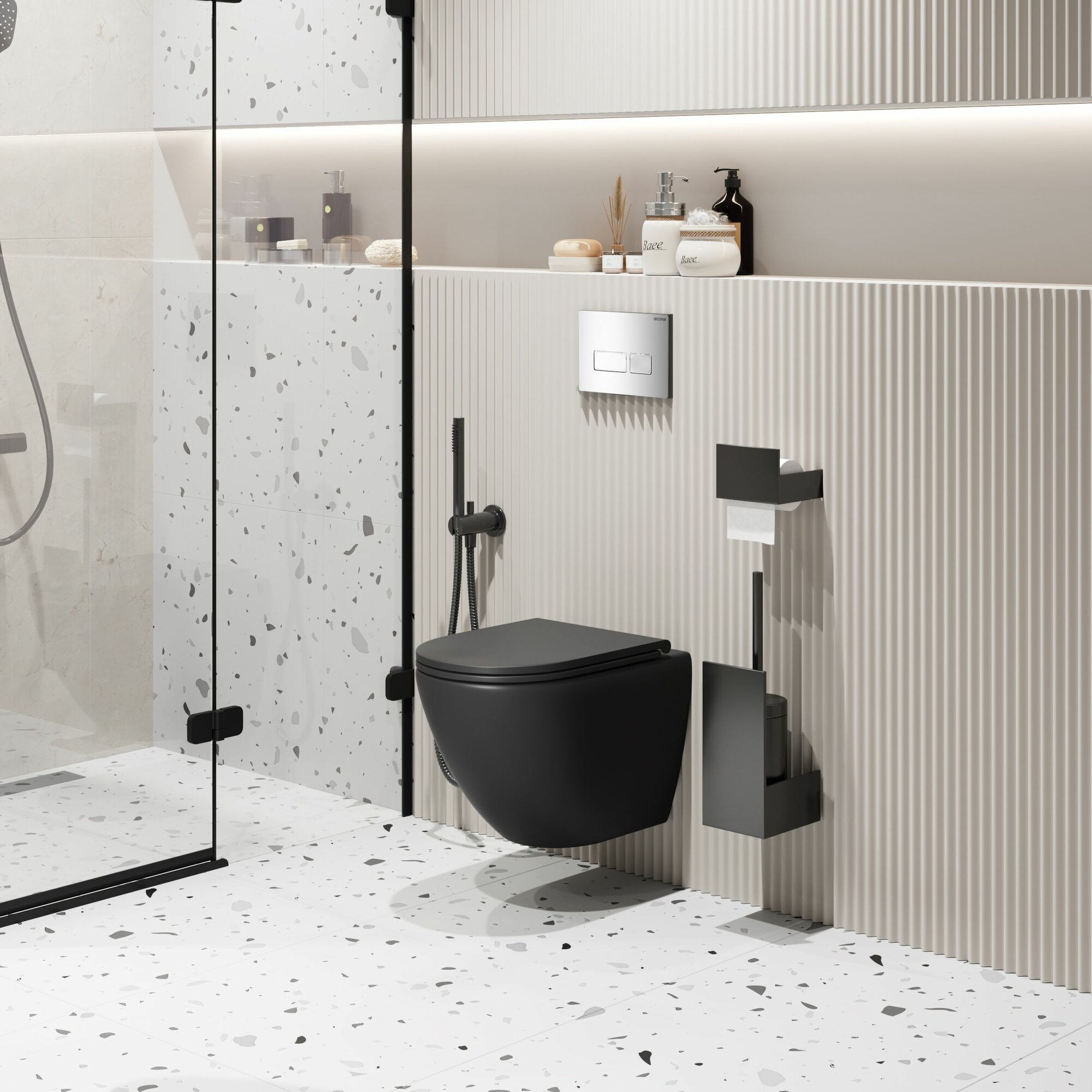 Унитаз подвесной Grossman GR-4455BMSQ (485х360х320) безободковый черный матовый с тонкой крышкой микролифт смыв торнадо1 место