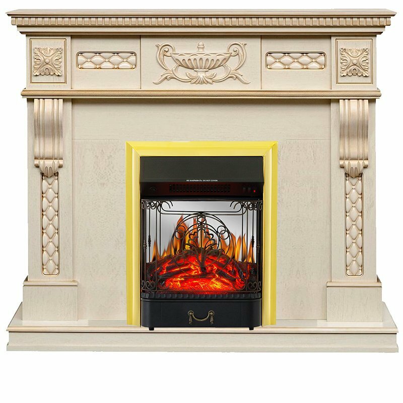 Каминокомплект Royal Flame Corsica - Слоновая кость с патиной (Ширина 1100) с очагом Majestic FX M Brass