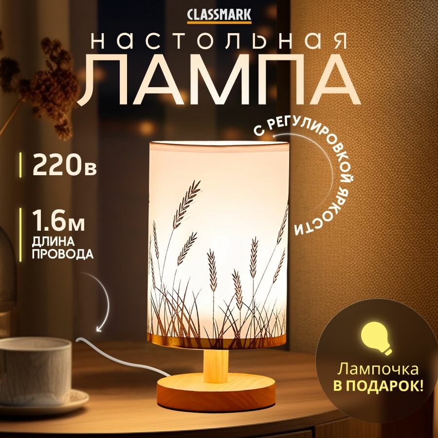 Лампа настольная Classmark с абажуром, светильник интерьерный, питание от сети 220В, ночник, регулировка яркости, цоколь Е27