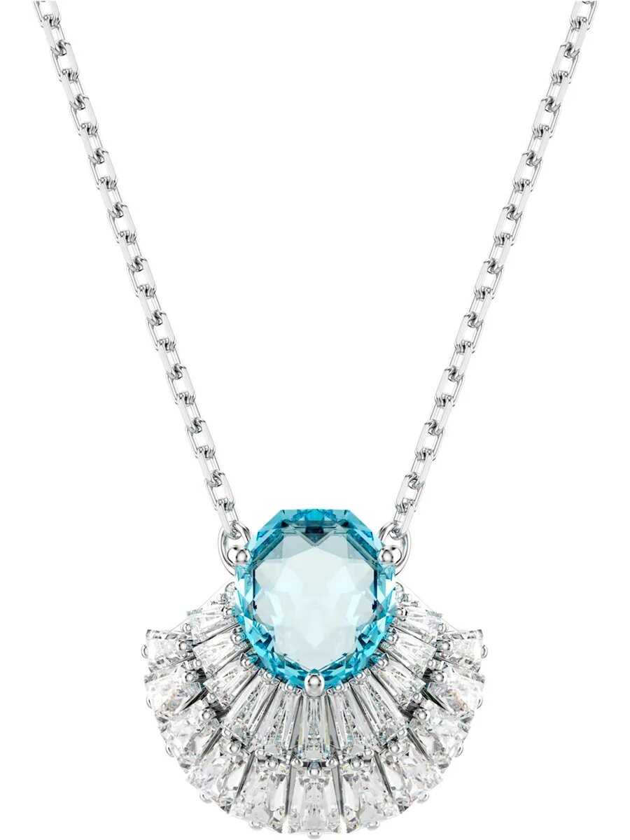 Колье SWAROVSKI, кристаллы Swarovski, длина 45 см, голубой, серебряный, бесцветный