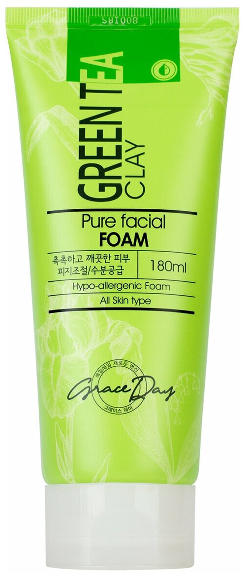 Grace Day Пенка для умывания с зеленой глиной - Green tea clay pure facial foam, 180мл