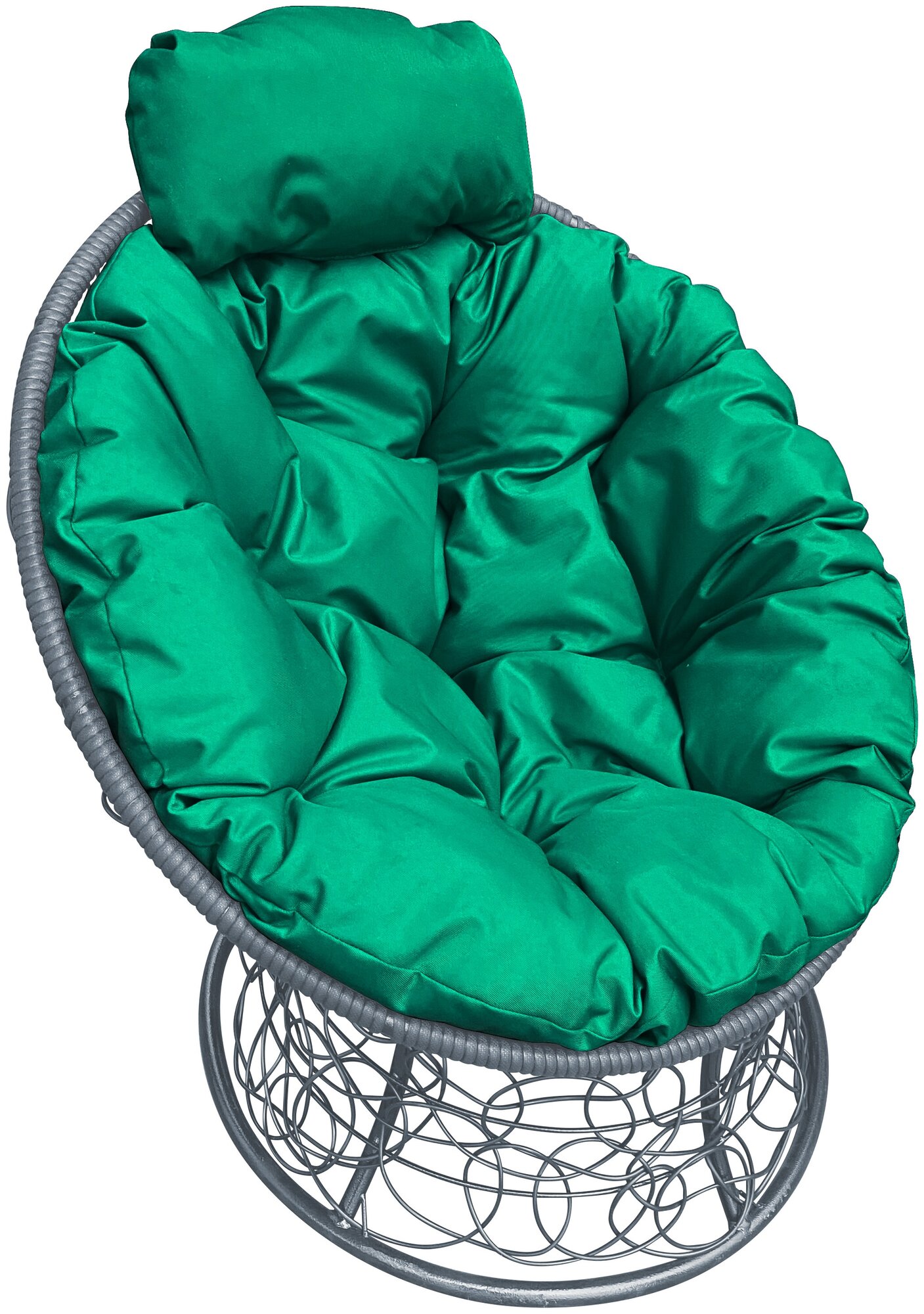 Кресло M-Group папасан мини ротанг серое, зелёная подушка - фотография № 1