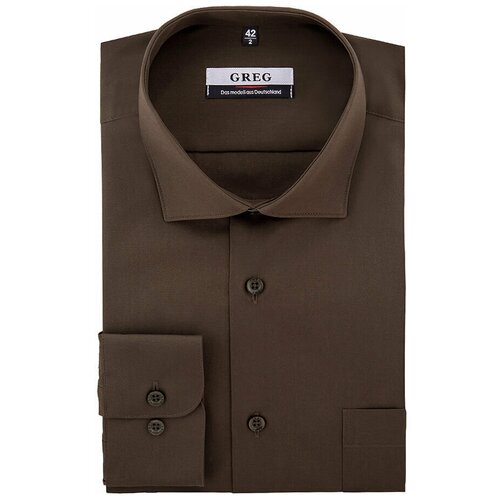 фото Рубашка мужская длинный рукав greg 540/119/br, прямой силуэт / сlassic fit, цвет коричневый, рост 174-184, размер ворота 42