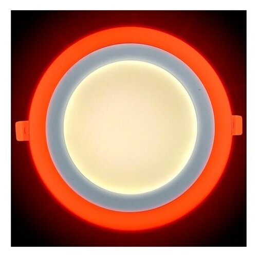 Трёхрежимный светильник, Потолочный, 12Вт+4Вт+Красная подсветка, Круг, Точечный, Светодиодный, Встраиваемый, Альфа Свет