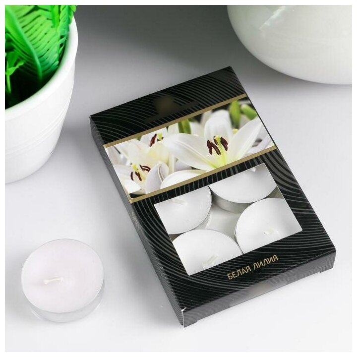 Набор чайных свечей ароматизированных Белая лилия в подарочной коробке, 6 шт