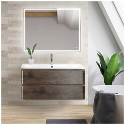 Мебель для ванной BelBagno Albano 100 подвесная, rovere nature grigio (тумба с раковиной + зеркало)