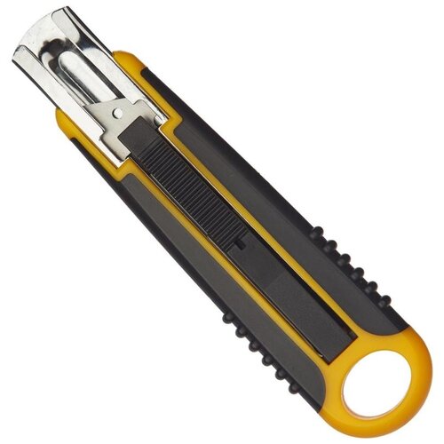 Нож канцелярский 18мм Attache Selection, безопасная возвратная пружина, прорезин.ручка, желтый