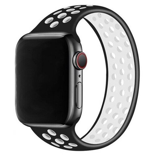 Ремешок-браслет силиконовый перфорированный NK для Apple Watch 42/44/45мм (9), черный+белый, M(146мм)