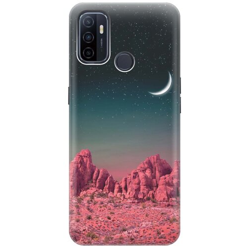 фото Ультратонкий силиконовый чехол-накладка для oppo a53 (2020) / a32 с принтом "месяц над розовыми горами" gosso