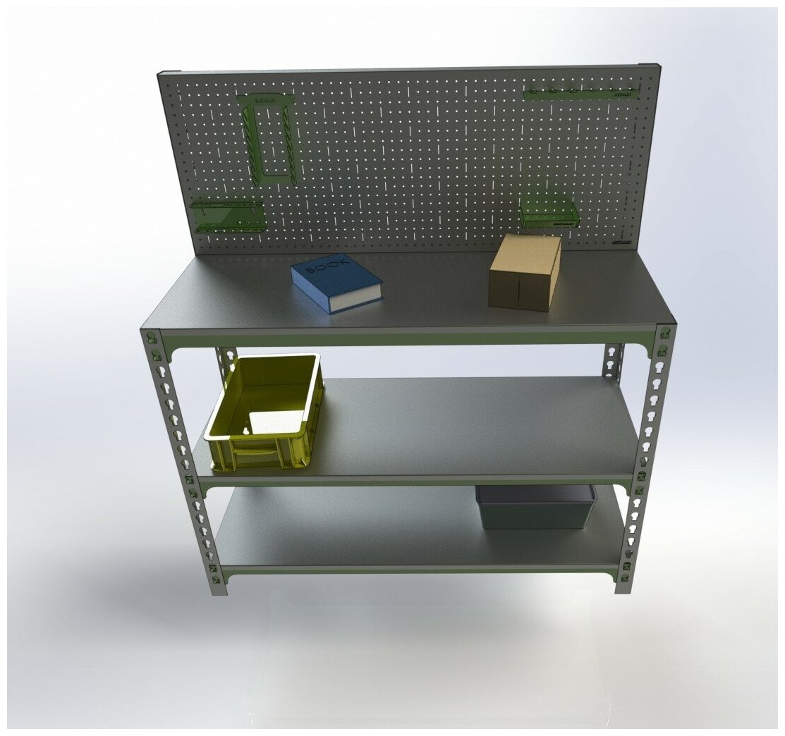 Стол-верстак 950х1400х500 (две полки) + перфопанель с комплектом аксессуаров