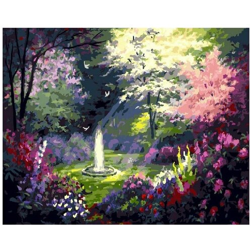фото Картина по номерам "сад с фонтаном", 40x50 см вангогвомне