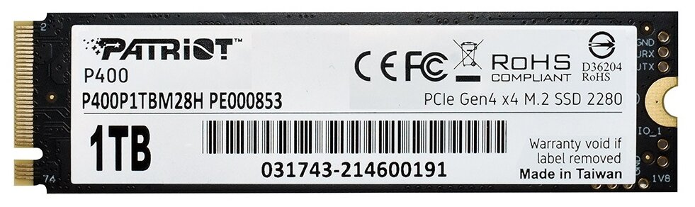 Накопитель SSD M.2 2280 Patriot Memory P400 1TB PCIe Gen4 x 4 NVMe 1.3 5000/4800MB/s IOPS 620K/550K heatshield - фото №3