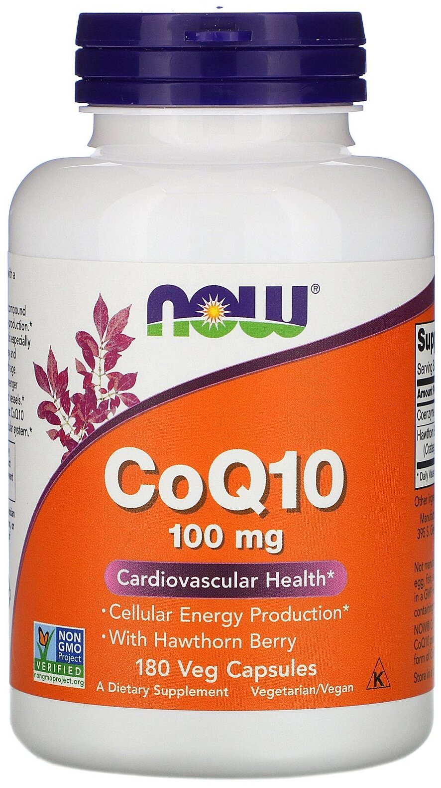 Капсулы NOW CoQ10 with Hawthorn berry 100 мг, 190 г, 100 мг, 180 шт.