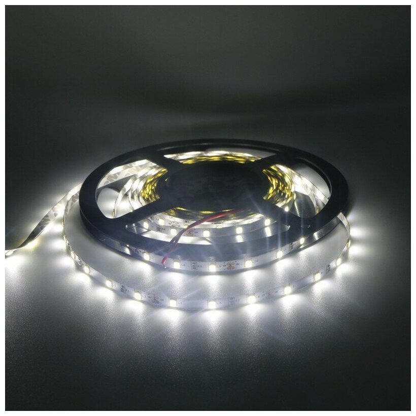 Светодиодная лента SMD2835-60LED-IP33-12V 5 мм (сверхъяркая) 5м. - Цвет свечения: Белый 5500-6000K