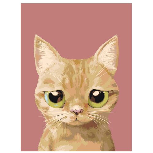 Картина по номерам, Живопись по номерам, 60 x 80, A544, рыжий котёнок, большие глаза, животное, портрет, изолированный фон картина по номерам живопись по номерам 60 x 80 a566 рыжий котёнок зелёные глаза бежевый фон животное