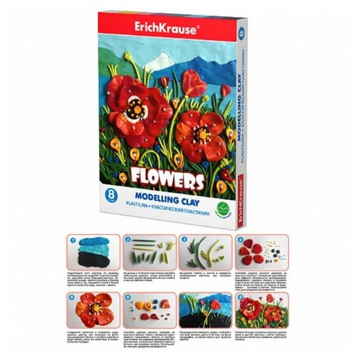 ErichKrause Классический пластилин ErichKrause Flowers пластилинография, 8 цветов со стеком, 144г