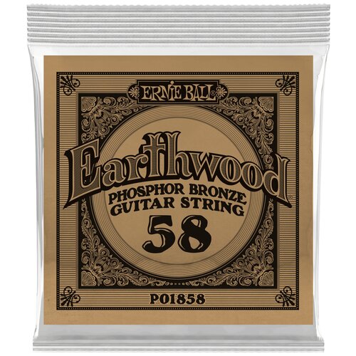 Струна одиночная для акустической гитары Ernie Ball P01858, Серия Earthwood, Калибр: 58, Сердцевина: шестигранник; сталь, покрытая латунью струна одиночная для бас гитары ernie ball p01795 серия flatwound калибр 95 сердцевина шестигранник сталь покрытая оловом обмотка плоская